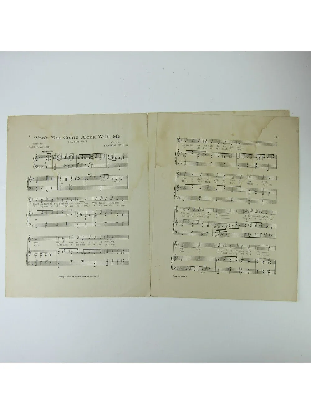 Sheet Music Won't You Come Along With Me Wilson Bro Greenville Ohio Antique 1913